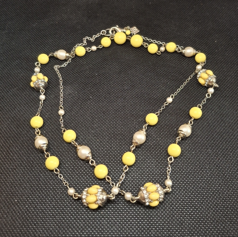 Banana Republic Yellow Beaded Necklace with Pearl Accents